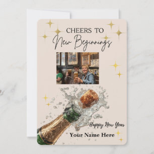 Cheers to New Beginnings   Personalised New Year  Holiday Card