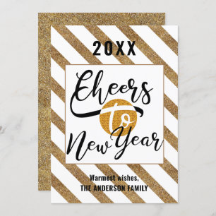 Cheers To New Year Elegant Script Festive Gold Holiday Card