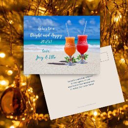 Cheers to New Year Holiday Beach Drinks Postcard