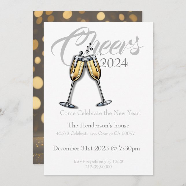 Cheers to New Year invitation (Front/Back)