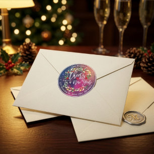 Cheers to New Year Merry Christmas Floral Address Classic Round Sticker