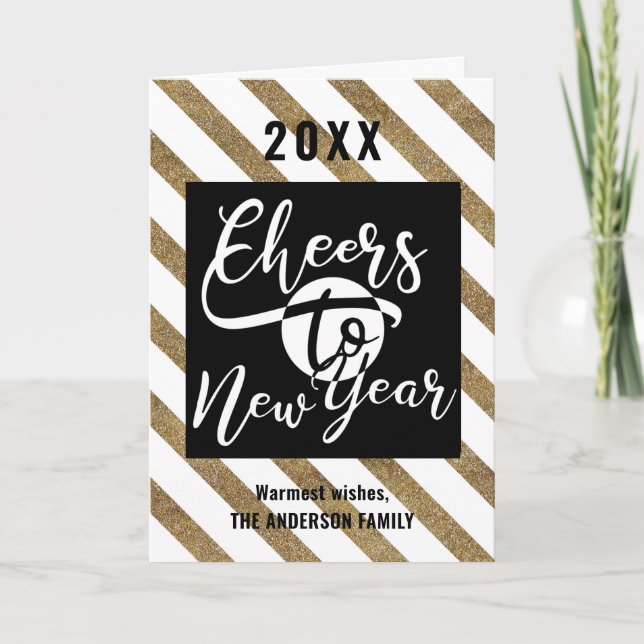 Cheers To New Year Modern Calligraphy Festive Gold Holiday Card (Front)