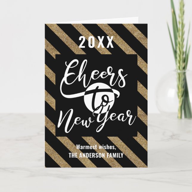 Cheers To New Year Modern Calligraphy Festive Gold Holiday Card (Front)