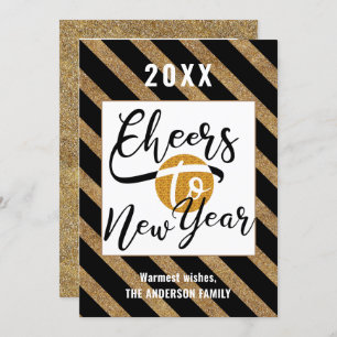 Cheers To New Year Modern Photo Festive Gold Black Holiday Card