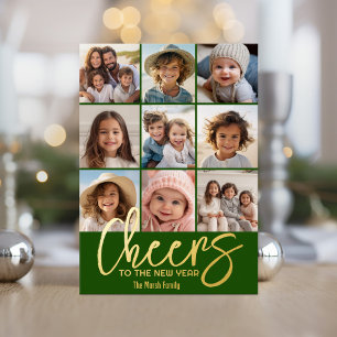 Cheers to New Year Moody Green 9 Photo - Botanical Foil Holiday Card