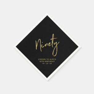 Cheers to Ninety Gold Adult 90th Birthday Party Na Napkin