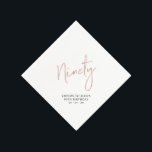 Cheers to Ninety Rose Gold 90th Birthday Party Napkin<br><div class="desc">This custom paper napkin will add stylish detail to your 90th birthday celebration. This design features chic rose gold lettering "Ninety" with custom text. Matching invitations and party supplies are available in my shop BaraBomDesign.</div>