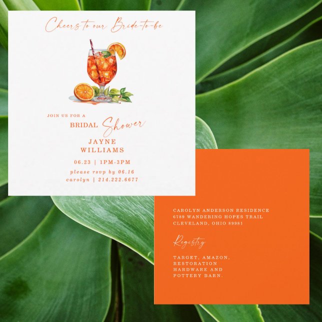 Cheers to Our Bride-to-be Aperol Square Bridal  Invitation (Creator Uploaded)