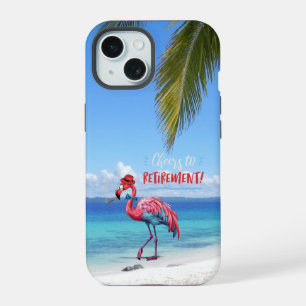Cheers to Retirement Flamingo on Tropical Beach  iPhone 15 Case