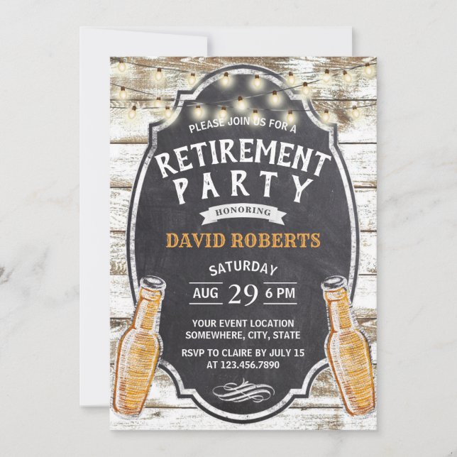 Cheers to Retirement Rustic Barn Beer Party Invitation (Front)