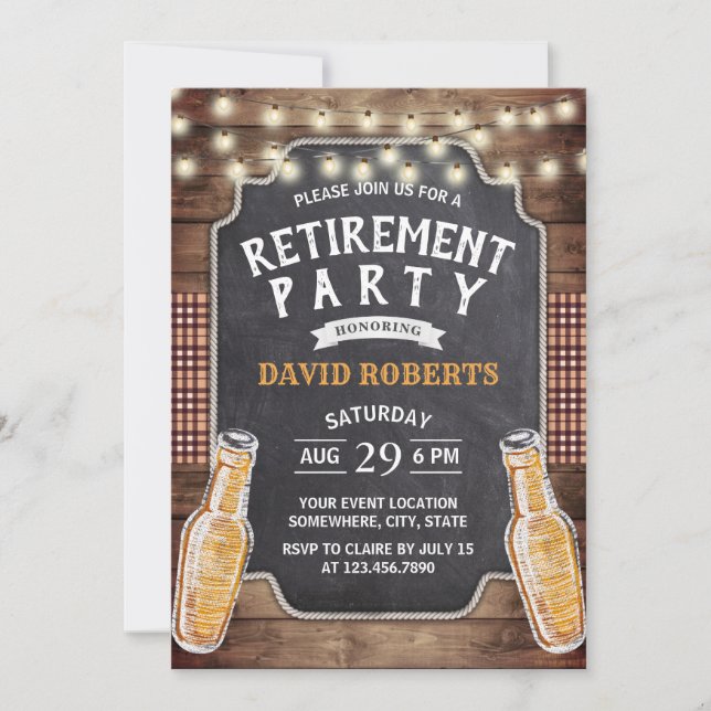 Cheers to Retirement Rustic Beer Party #2 Invitation (Front)