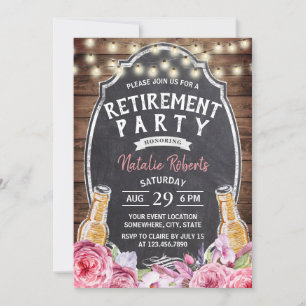 Cheers to Retirement Rustic Floral Beer Party Invitation