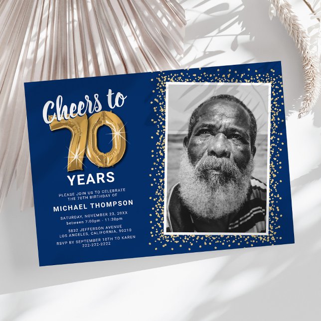 Cheers to Seventy Years 70th Birthday Photo Invitation (Creator Uploaded)