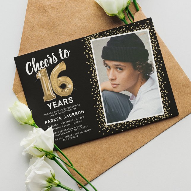 Cheers to Sixteen 16th Birthday Photo Invitation (Creator Uploaded)