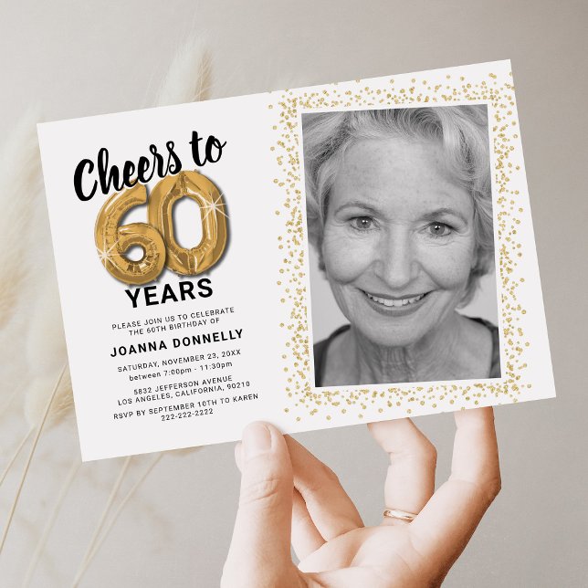 Cheers to Sixty Years 60th Birthday Photo Invitation (Creator Uploaded)