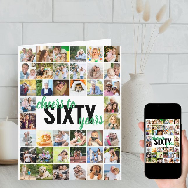 Cheers to Sixty Years Photo Collage 60th Birthday Card (Creator Uploaded)