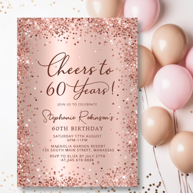 Cheers to Sixty Years Rose Gold 60th Birthday  Invitation (Creator Uploaded)