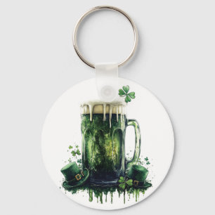 Cheers to St. Patrick's Day! Beer Illustration Key Ring