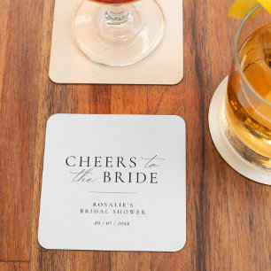 Cheers to the Bride   Elegant Script Bridal Shower Square Paper Coaster
