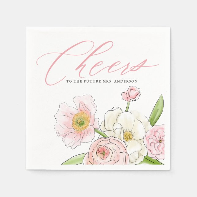 Cheers to the Bride-to-be Spring Bridal Shower Napkin (Front)