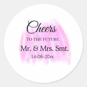 Cheers to the future add couple name date purple p classic round sticker