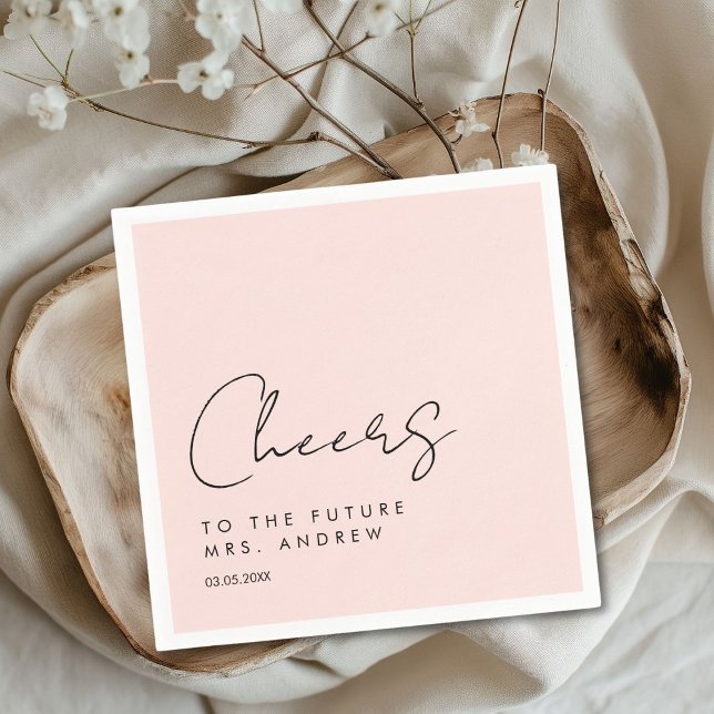 Cheers, to the future Mrs.! Modern, minimalist Napkin (Cheers, to the future Mrs.! Modern, minimalist Napkins with your name and date.)