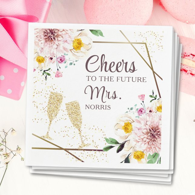 Cheers To The Future Mrs Pink Floral Bridal Shower Napkin (Creator Uploaded)