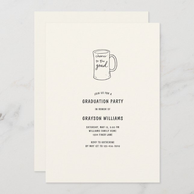 Cheers to the Grad Beer Mug Graduation Party Invitation (Front/Back)