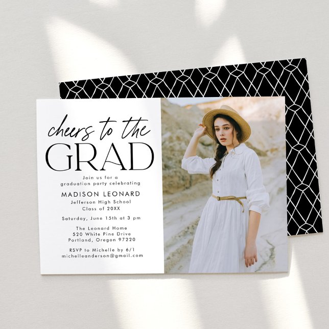 Cheers to the Grad Black Photo Graduation Party Invitation (Creator Uploaded)