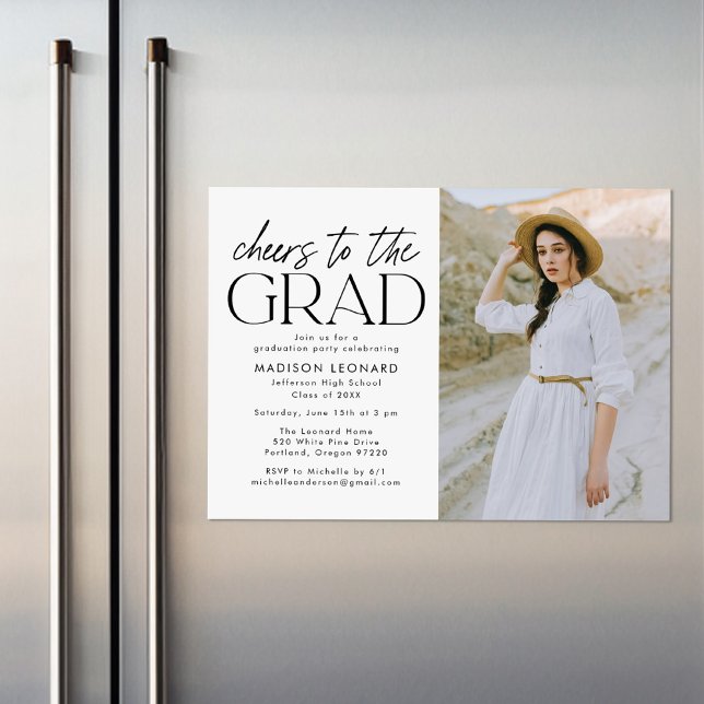 Cheers to the Grad Black Photo Graduation Party Magnetic Invitation (Creator Uploaded)