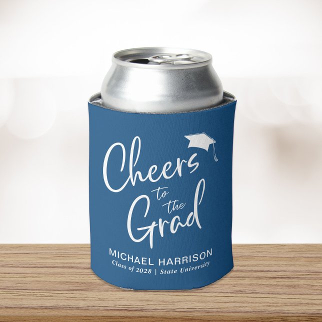 Cheers to the Grad Blue Graduation Can Cooler (Creator Uploaded)