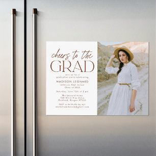 Cheers to the Grad Brown Photo Graduation Party Magnetic Invitation