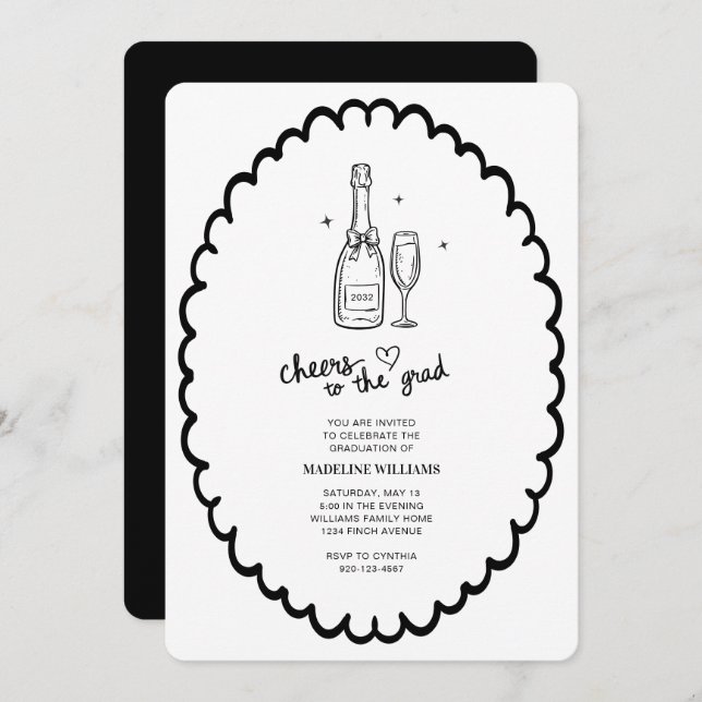 Cheers to the Grad Champagne Graduation Invitation (Front/Back)