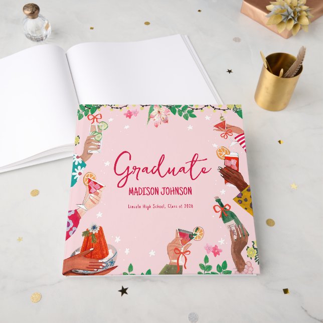 Cheers to the Grad Cute Doodle Graduation Party  Guest Book (Front Open)
