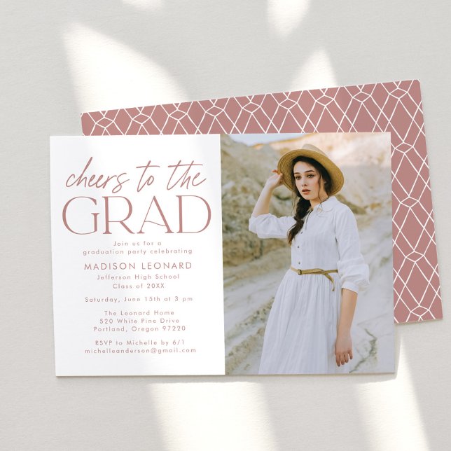 Cheers to the Grad Dusty Rose Graduation Party Invitation (Creator Uploaded)