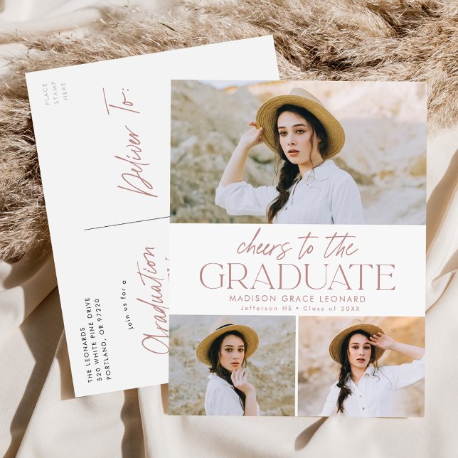 Cheers to the Grad Dusty Rose Graduation Party Invitation Postcard (Creator Uploaded)