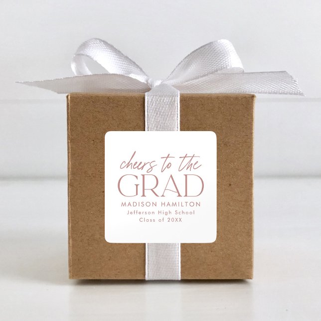 Cheers to the Grad Dusty Rose Script Graduation Square Sticker (Creator Uploaded)
