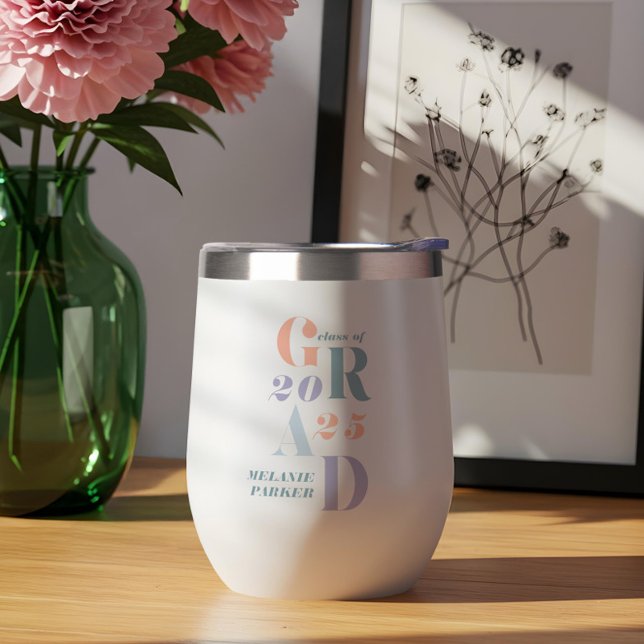 Cheers to the Grad | Minimal Custom Graduate Name (Cheers to the Grad | Minimal Custom Graduate Name Thermal Wine Tumbler)