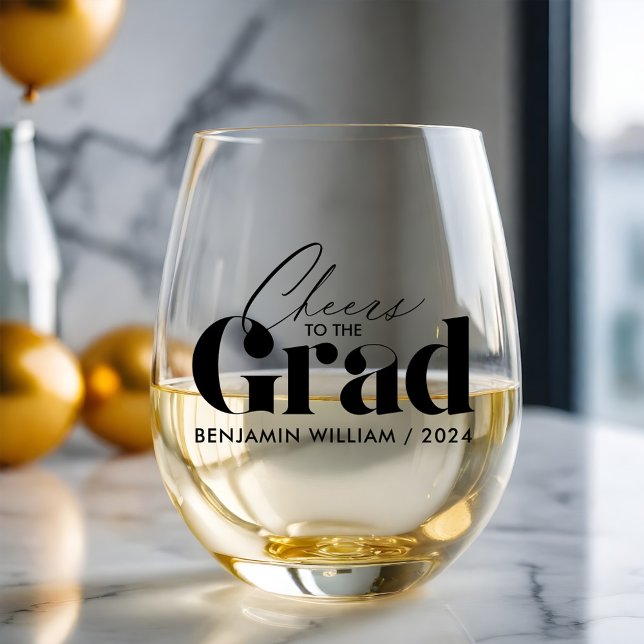 Cheers to the Grad | Minimal Custom Graduate Name Stemless Wine Glass (Cheers to the Grad | Minimal Custom Graduate Name Stemless Wine Glass)