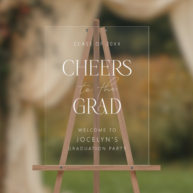 Cheers to the Grad Modern Graduation Welcome Acrylic Sign (Shown on a 12" x 18" acrylic sign)