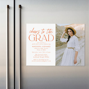 Cheers to the Grad Orange Photo Graduation Party Magnetic Invitation