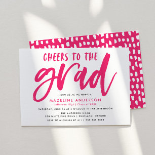 Cheers to the Grad Pink Brush Script Graduation Invitation