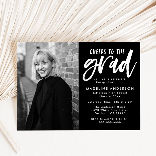 Cheers to the Grad Script Black Graduation Party Invitation (Creator Uploaded)