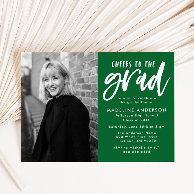 Cheers to the Grad Script Green Graduation Party Invitation (Creator Uploaded)