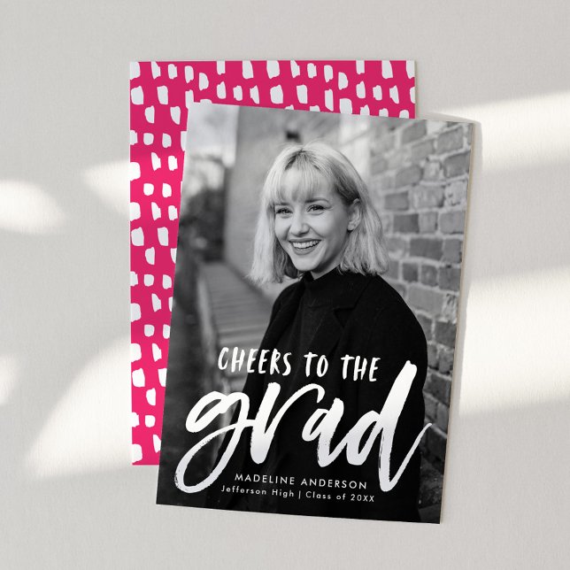 Cheers to the Grad Script Hot Pink Graduation Announcement (Creator Uploaded)