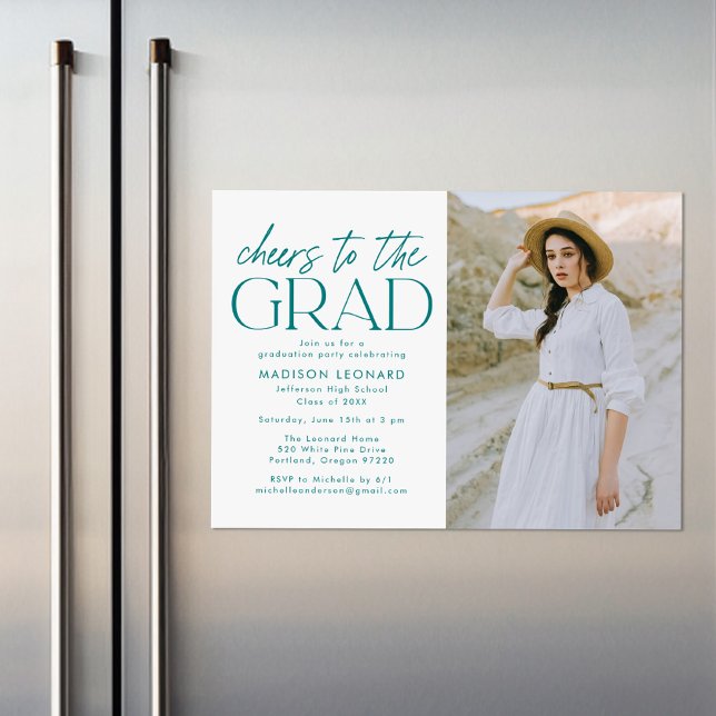 Cheers to the Grad Teal Photo Graduation Party Magnetic Invitation (Creator Uploaded)