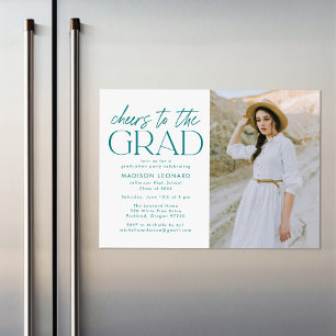 Cheers to the Grad Teal Photo Graduation Party Magnetic Invitation