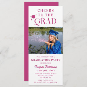 Cheers To The Grad Trendy Modern Photo Pink Script Invitation