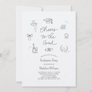 Cheers to the Grad Whimsical Doodle Graduation Invitation
