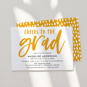 Cheers to the Grad Yellow Brush Script Graduation Invitation